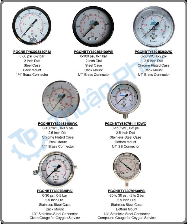 Catalogue đồng hồ đo áp suất