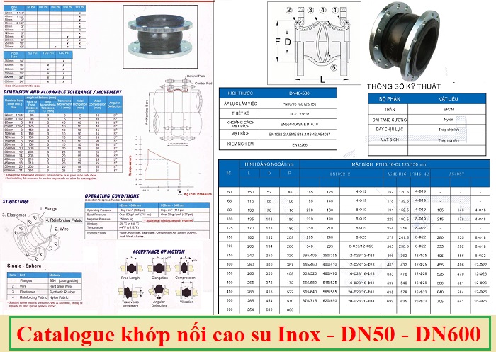 Khớp nối mềm cao su - Inox DN300, DN350, DN400, DN500, DN600