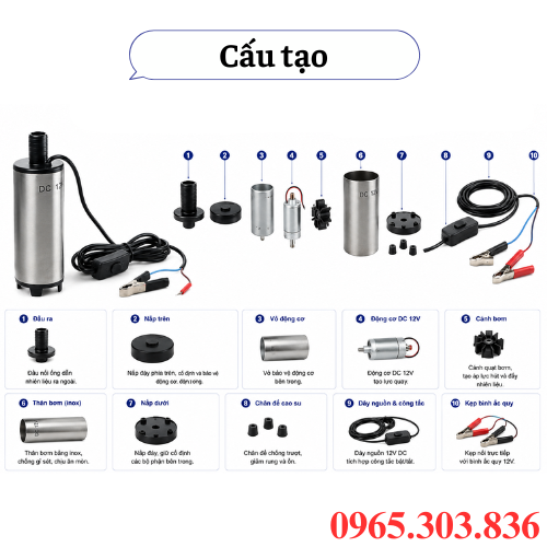Cấu tạo bộ bơm xăng dầu cho thùng phuy