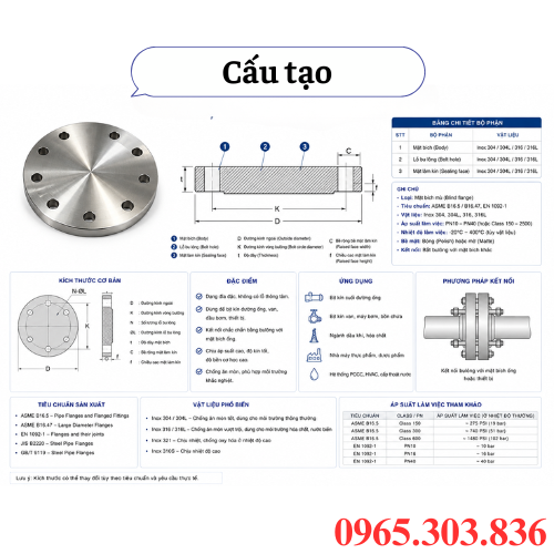 Cấu tạo cơ bản mặt bích mù inox