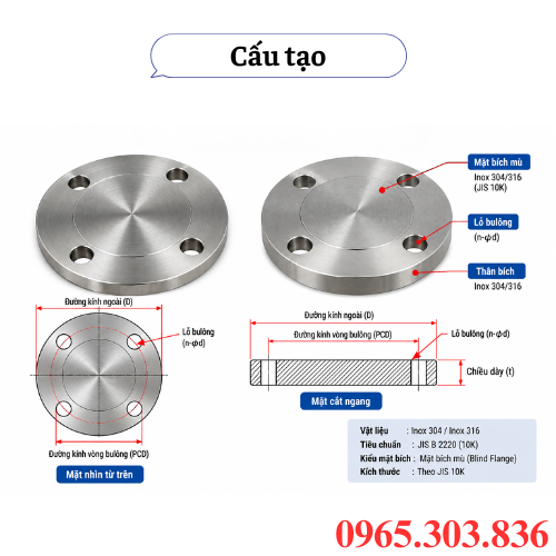 Cấu tạo cơ bản mặt bích mù JIS 10K