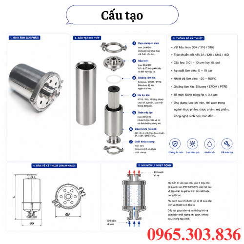 Cấu tạo cột lọc khí inox vi sinh