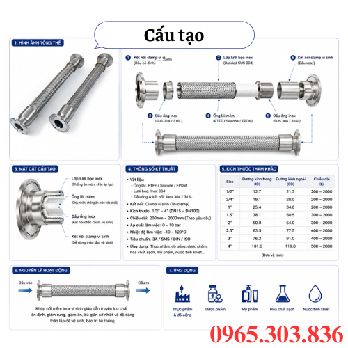Cấu tạo khớp nối mềm inox vi sinh