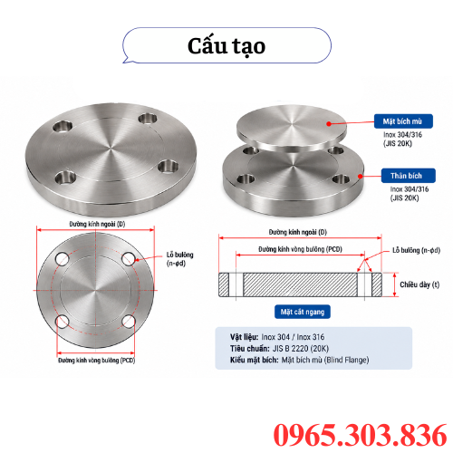 Cấu tạo mặt bích mù JIS 20k