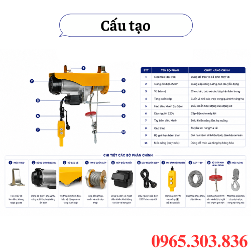Cấu tạo máy tời điện 220V