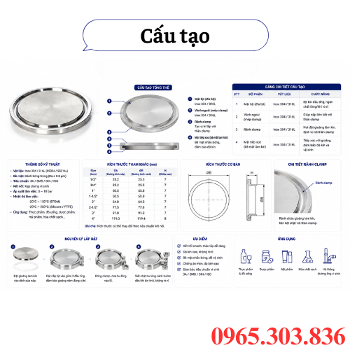 Cấu tạo nắp bịt clamp inox vi sinh