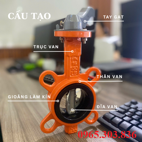 Cấu tạo chi tiết van bướm gang tay gạt KSPM