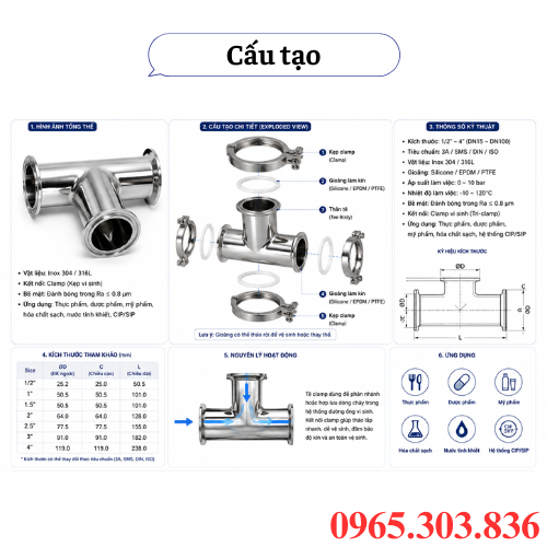 Cấu tạo tê clamp inox vi sinh