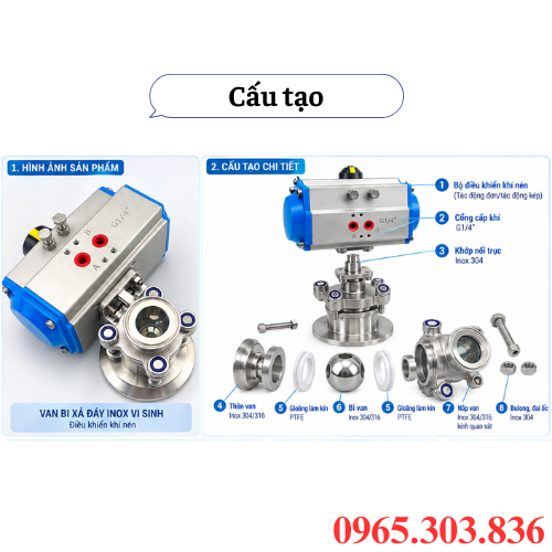 Cấu tạo van bi xả đáy inox