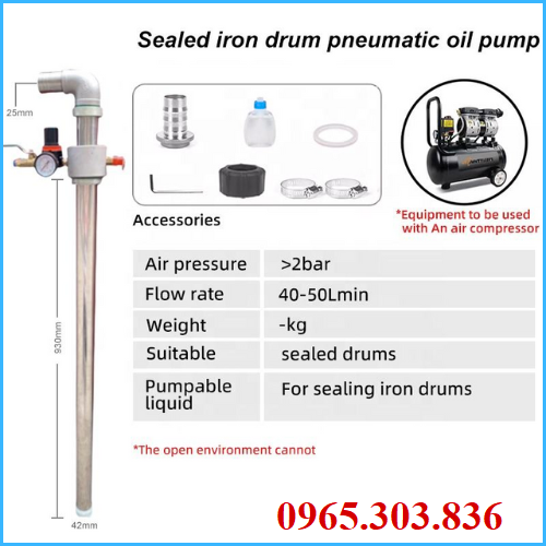 Thông số kỹ thuật của bộ Kit bơm xăng dầu chạy bằng khí nén.